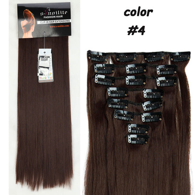 8Pcs Long 26 inches Straight Full Head Clip in on Hair Extensions real thick Synthetic Black Brown Blonde Red Pink Purple Hair - YuppyCollections