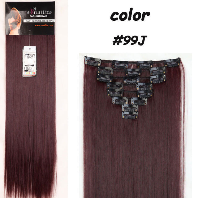 8Pcs Long 26 inches Straight Full Head Clip in on Hair Extensions real thick Synthetic Black Brown Blonde Red Pink Purple Hair - YuppyCollections