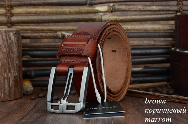 COWATHER 2017 Top Cow genuine leather belts for men alloy buckle fashion style FULL GRAIN male belt free shipping - YuppyCollections