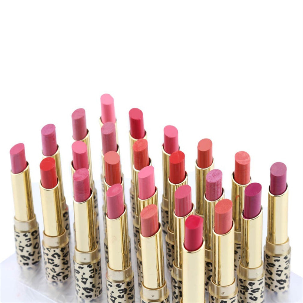 24pcs/set New Leopard Pattern Lipstick Waterproof Glide Moisture Protective Lip Stick Cosmetics 12 colors Makeup Tool - YuppyCollections