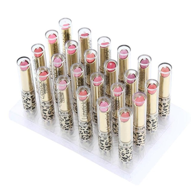 24pcs/set New Leopard Pattern Lipstick Waterproof Glide Moisture Protective Lip Stick Cosmetics 12 colors Makeup Tool - YuppyCollections