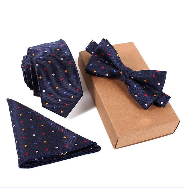 GUSLESON Slim Tie Set Men Bow Tie and Pocket Square Bowtie Necktie Cravate Handkerchief Papillon Man Corbatas Hombre Pajarita - YuppyCollections