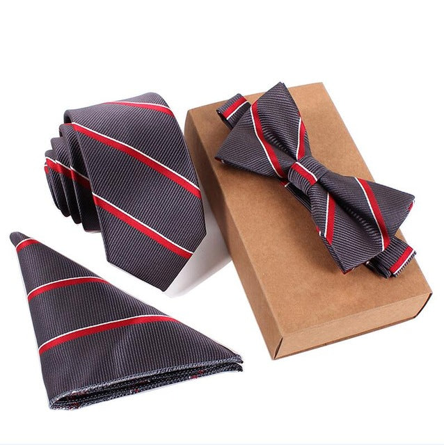 GUSLESON Slim Tie Set Men Bow Tie and Pocket Square Bowtie Necktie Cravate Handkerchief Papillon Man Corbatas Hombre Pajarita - YuppyCollections