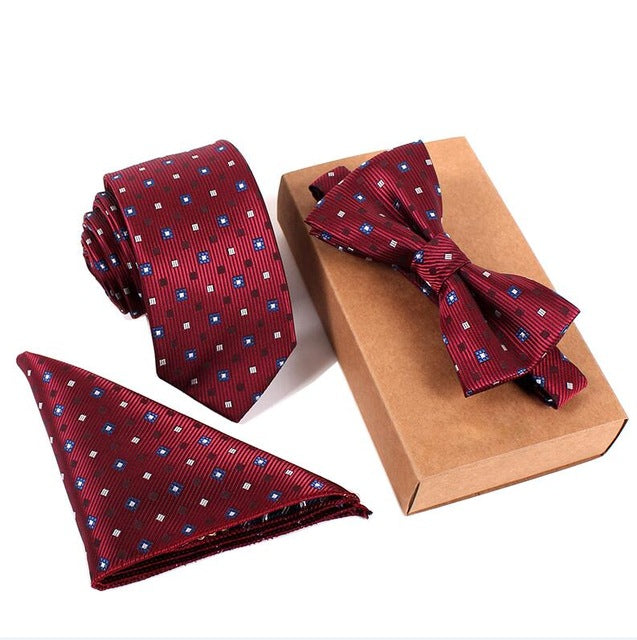 GUSLESON Slim Tie Set Men Bow Tie and Pocket Square Bowtie Necktie Cravate Handkerchief Papillon Man Corbatas Hombre Pajarita - YuppyCollections