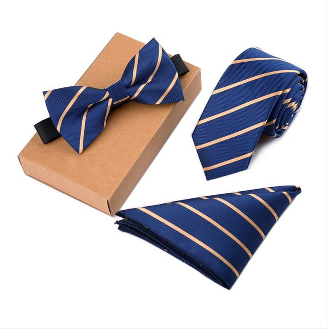 GUSLESON Slim Tie Set Men Bow Tie and Pocket Square Bowtie Necktie Cravate Handkerchief Papillon Man Corbatas Hombre Pajarita - YuppyCollections