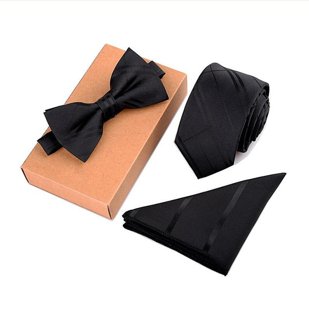 GUSLESON Slim Tie Set Men Bow Tie and Pocket Square Bowtie Necktie Cravate Handkerchief Papillon Man Corbatas Hombre Pajarita - YuppyCollections