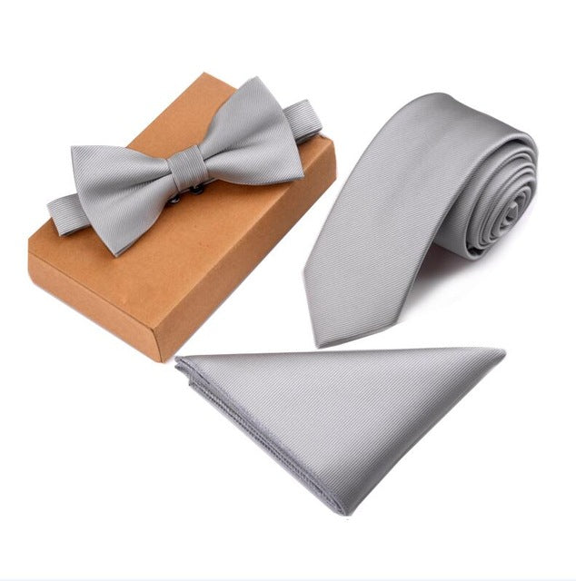 GUSLESON Slim Tie Set Men Bow Tie and Pocket Square Bowtie Necktie Cravate Handkerchief Papillon Man Corbatas Hombre Pajarita - YuppyCollections