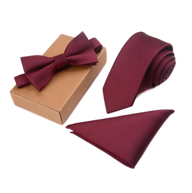 GUSLESON Slim Tie Set Men Bow Tie and Pocket Square Bowtie Necktie Cravate Handkerchief Papillon Man Corbatas Hombre Pajarita - YuppyCollections