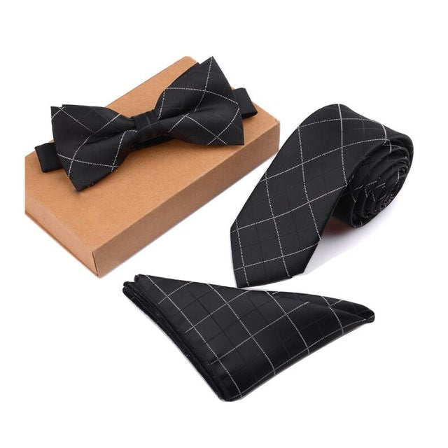 GUSLESON Slim Tie Set Men Bow Tie and Pocket Square Bowtie Necktie Cravate Handkerchief Papillon Man Corbatas Hombre Pajarita - YuppyCollections