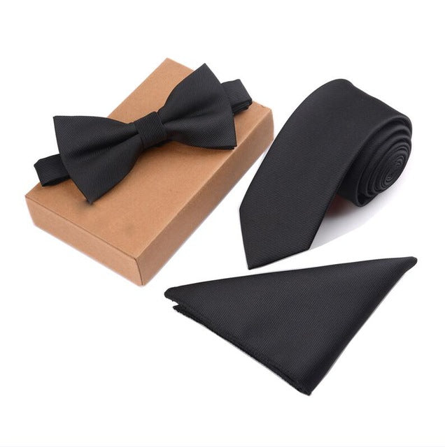 GUSLESON Slim Tie Set Men Bow Tie and Pocket Square Bowtie Necktie Cravate Handkerchief Papillon Man Corbatas Hombre Pajarita - YuppyCollections