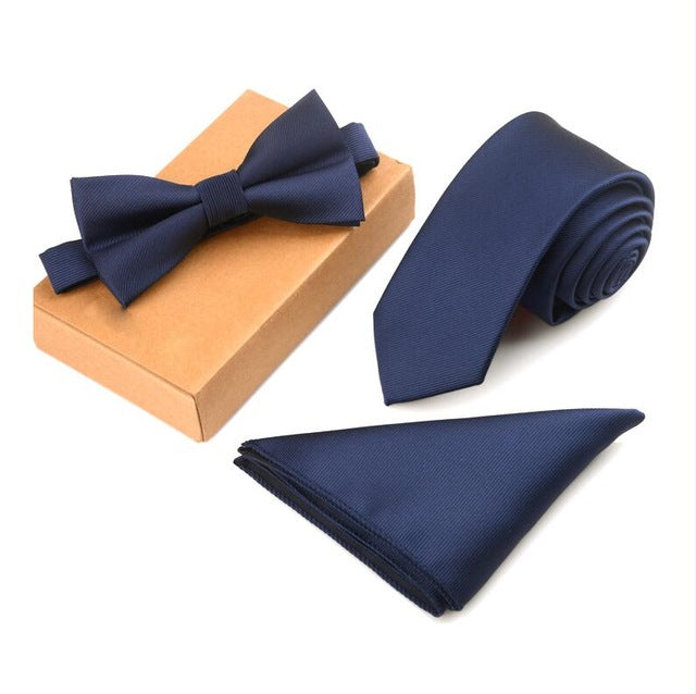 GUSLESON Slim Tie Set Men Bow Tie and Pocket Square Bowtie Necktie Cravate Handkerchief Papillon Man Corbatas Hombre Pajarita - YuppyCollections