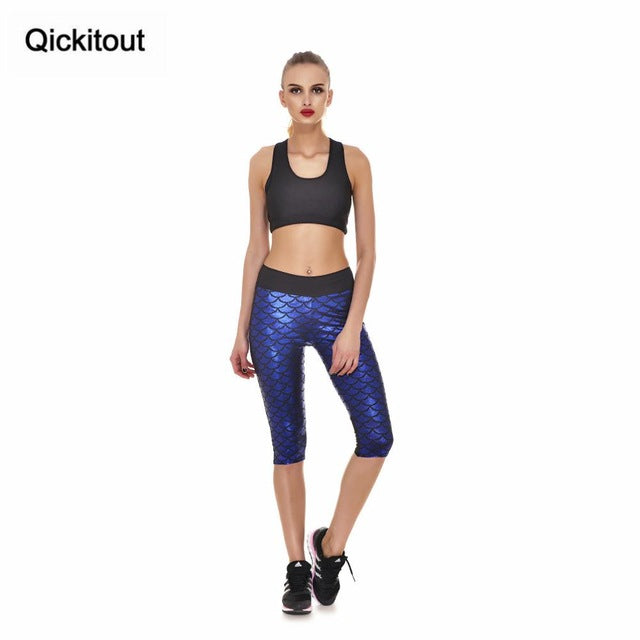 Qickitout Capri Pants 2016 Wholesale Women summer plus size Fashion Mermaid Scales stretch casual leggings capris slim pants - YuppyCollections