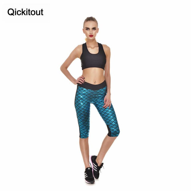 Qickitout Capri Pants 2016 Wholesale Women summer plus size Fashion Mermaid Scales stretch casual leggings capris slim pants - YuppyCollections