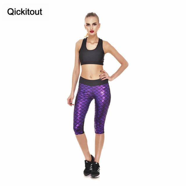 Qickitout Capri Pants 2016 Wholesale Women summer plus size Fashion Mermaid Scales stretch casual leggings capris slim pants - YuppyCollections