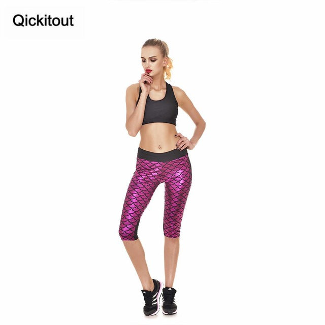 Qickitout Capri Pants 2016 Wholesale Women summer plus size Fashion Mermaid Scales stretch casual leggings capris slim pants - YuppyCollections