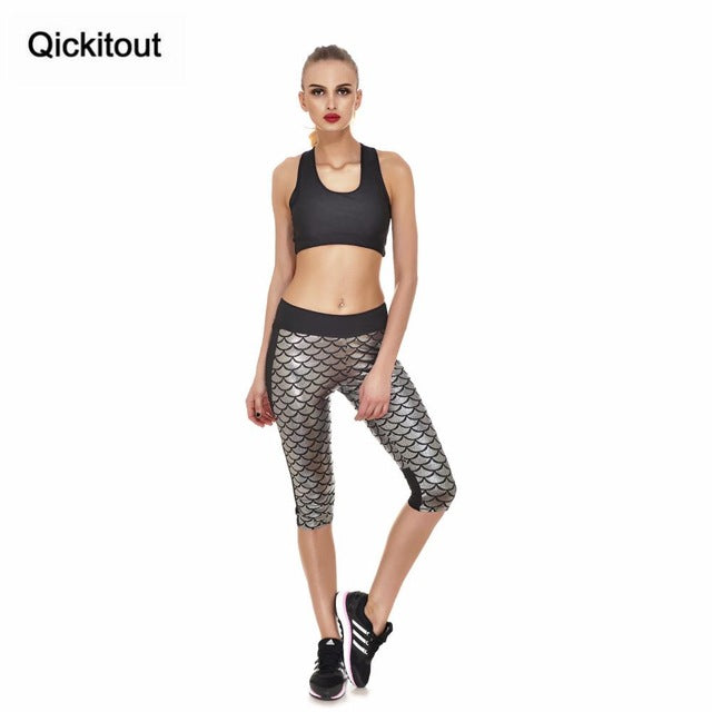 Qickitout Capri Pants 2016 Wholesale Women summer plus size Fashion Mermaid Scales stretch casual leggings capris slim pants - YuppyCollections