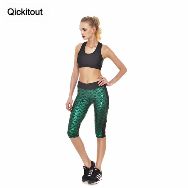 Qickitout Capri Pants 2016 Wholesale Women summer plus size Fashion Mermaid Scales stretch casual leggings capris slim pants - YuppyCollections