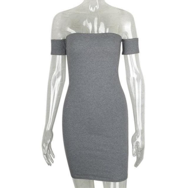 Womens Off Shoulder Short Sleeve Tight Slim Bandage Cotton Bodycon dress - YuppyCollections