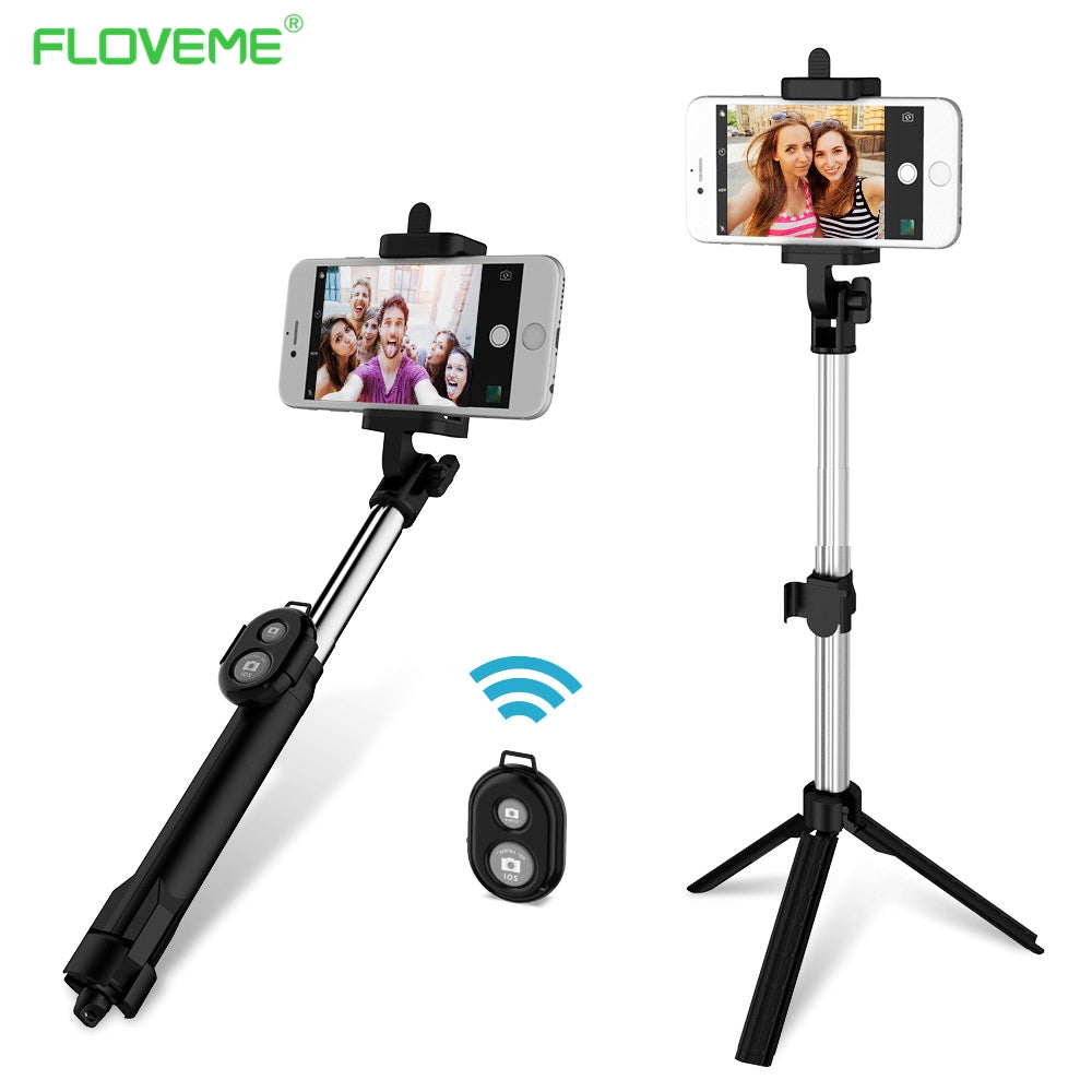 FLOVEME Foldable Mini Selfie Stick Self Bluetooth Selfie Stick+Tripod+Bluetooth Shutter Remote Controller for iPhone Android - YuppyCollections