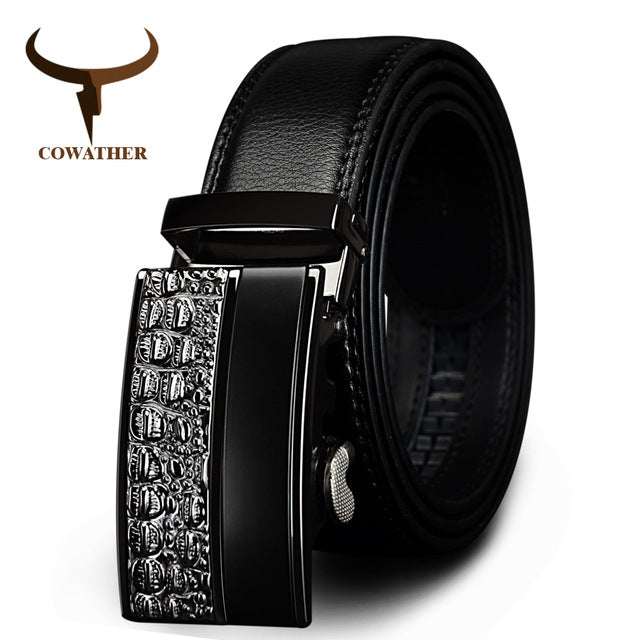 COWATHER men's fashion100% Genuine Leather belts for men High quality metal automatic buckle Strap male Jeans cowboy free shippi - YuppyCollections