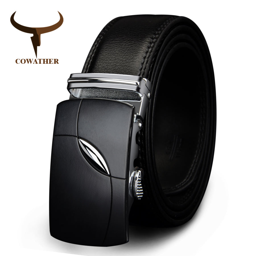 COWATHER 2017 cow genuine leather belts for men automatic alloy buckle black brown color  free shipping cz035 - YuppyCollections