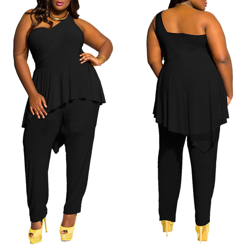 New Womens One Shoulder Black Plus Size 3XL Jumpsuit Playsuit Evening Pants - YuppyCollections