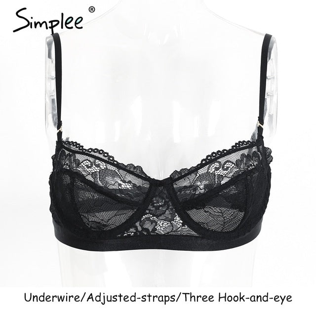 Simplee Strap lace bra Unpadded lining intimates Transparent women bra sexy lingerie Black underwire lace bralette female 2017 - YuppyCollections