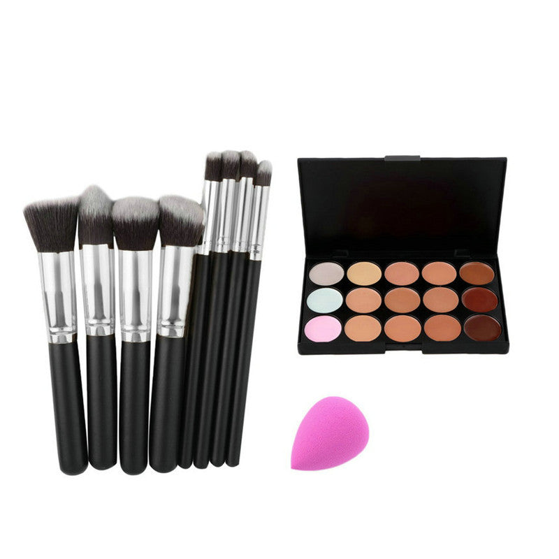 2017 Hot! 15 Colors Makeup Concealer Palette + Sponge Puff + 8pcs Brushes Set - YuppyCollections