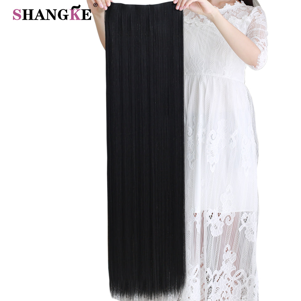 SHANGKE 80 CM Long Straight Women Clip in Hair Extensions Heat Resistant Synthetic Hair Piece Black Dark brown Hairstyle - YuppyCollections