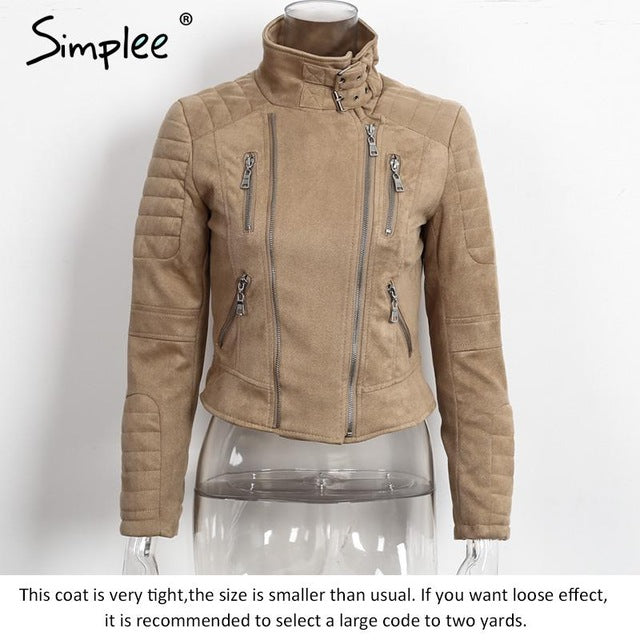 Simplee Faux leather suede outerwear & coats Short slim basic jackets female jacket coat women Winter 2016 autumn streetwear - YuppyCollections