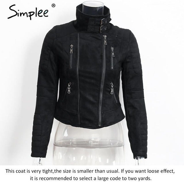 Simplee Faux leather suede outerwear & coats Short slim basic jackets female jacket coat women Winter 2016 autumn streetwear - YuppyCollections