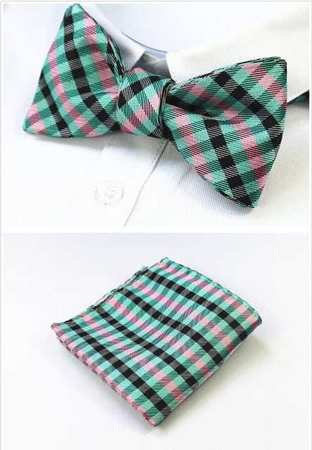 GUSLESON New Design Self Bow Tie And Hanky Set Silk Jacquard Woven Men BowTie Pocket Square Handkerchief Suit Wedding Party - YuppyCollections