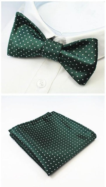 GUSLESON New Design Self Bow Tie And Hanky Set Silk Jacquard Woven Men BowTie Pocket Square Handkerchief Suit Wedding Party - YuppyCollections