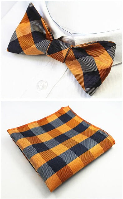 GUSLESON New Design Self Bow Tie And Hanky Set Silk Jacquard Woven Men BowTie Pocket Square Handkerchief Suit Wedding Party - YuppyCollections