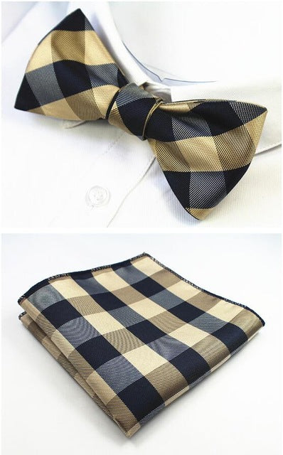 GUSLESON New Design Self Bow Tie And Hanky Set Silk Jacquard Woven Men BowTie Pocket Square Handkerchief Suit Wedding Party - YuppyCollections