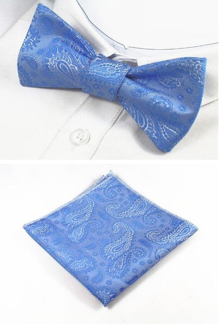 GUSLESON New Design Self Bow Tie And Hanky Set Silk Jacquard Woven Men BowTie Pocket Square Handkerchief Suit Wedding Party - YuppyCollections