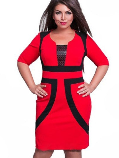 Color Block Plus Size Women's Bodycon Dress - YuppyCollections