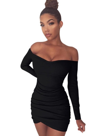 Plain off-Shoulder Women's Bodycon Dress - YuppyCollections