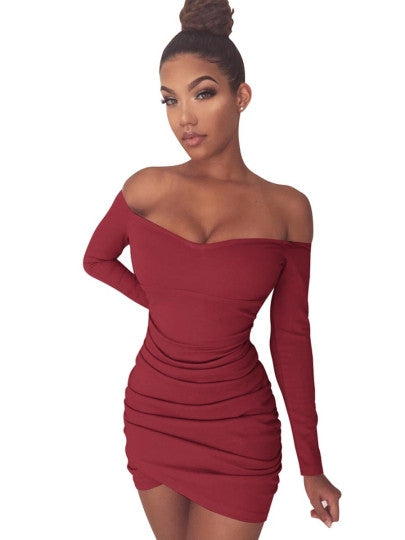 Plain off-Shoulder Women's Bodycon Dress - YuppyCollections