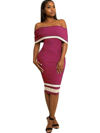 Slash Neck Striped Women's Bodycon Dress - YuppyCollections