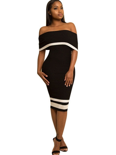 Slash Neck Striped Women's Bodycon Dress - YuppyCollections