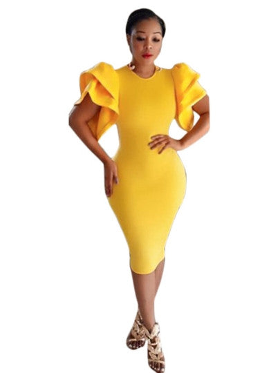 Yellow Falbala Women's Bodycon Dress - YuppyCollections