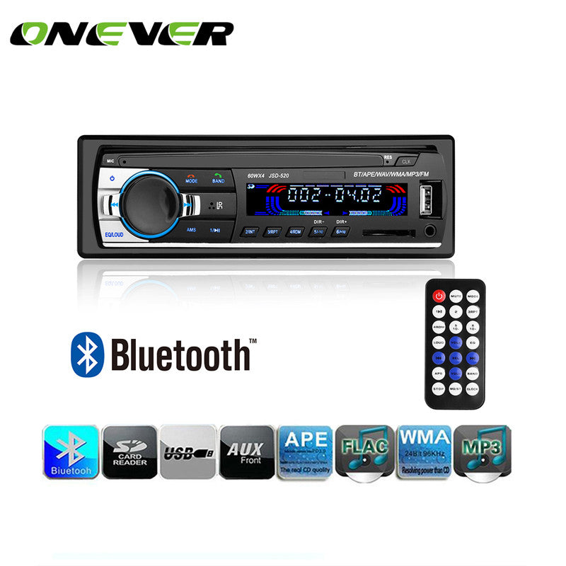 Onever 60WX4 Car Radio 12V Bluetooth Car Audio Stereo In-dash 1 Din FM Aux Input Receiver USB MP3 MMC WMA Car Radio Mp3 Player - YuppyCollections