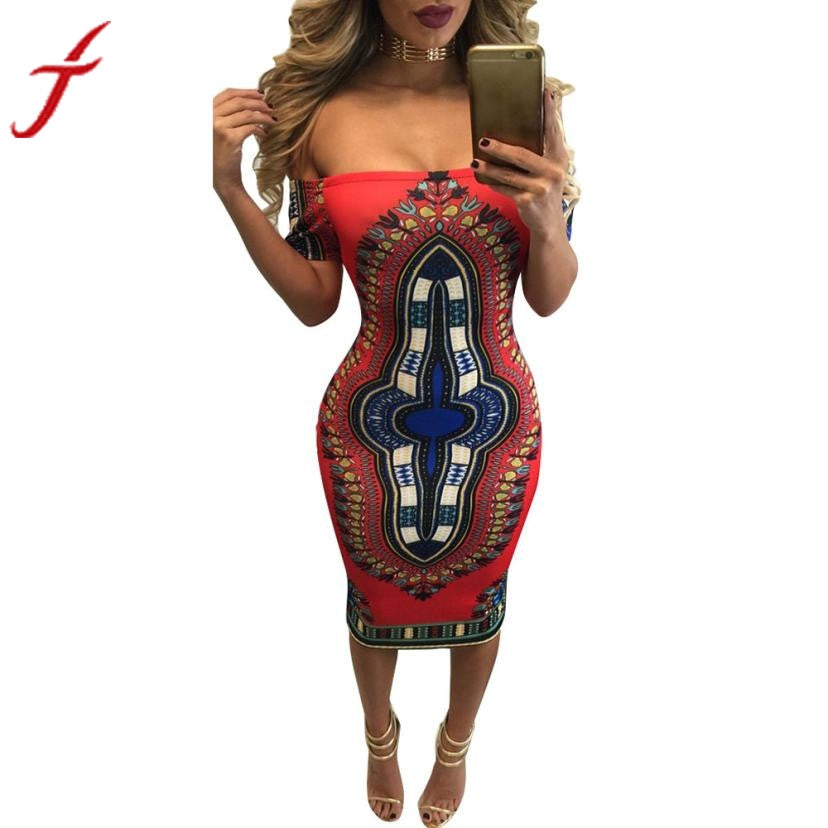 Women  Traditional African Print Dashiki Bodycon - YuppyCollections