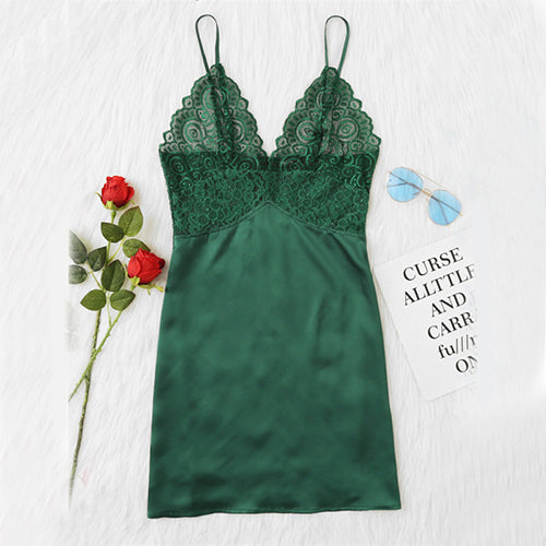 COLROVIE Scalloped Lace Sexy Nightdress Green Sheer Cami Nightgown Women Sleeveless Lingerie 2017 Ladies Vintage Strap Nightgown - YuppyCollections