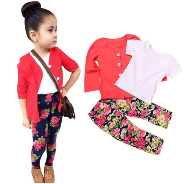 1Set Kids Toddler Girls Long Sleeve T-Shirt Tops+Coat+Pants Clothes Outfits - YuppyCollections