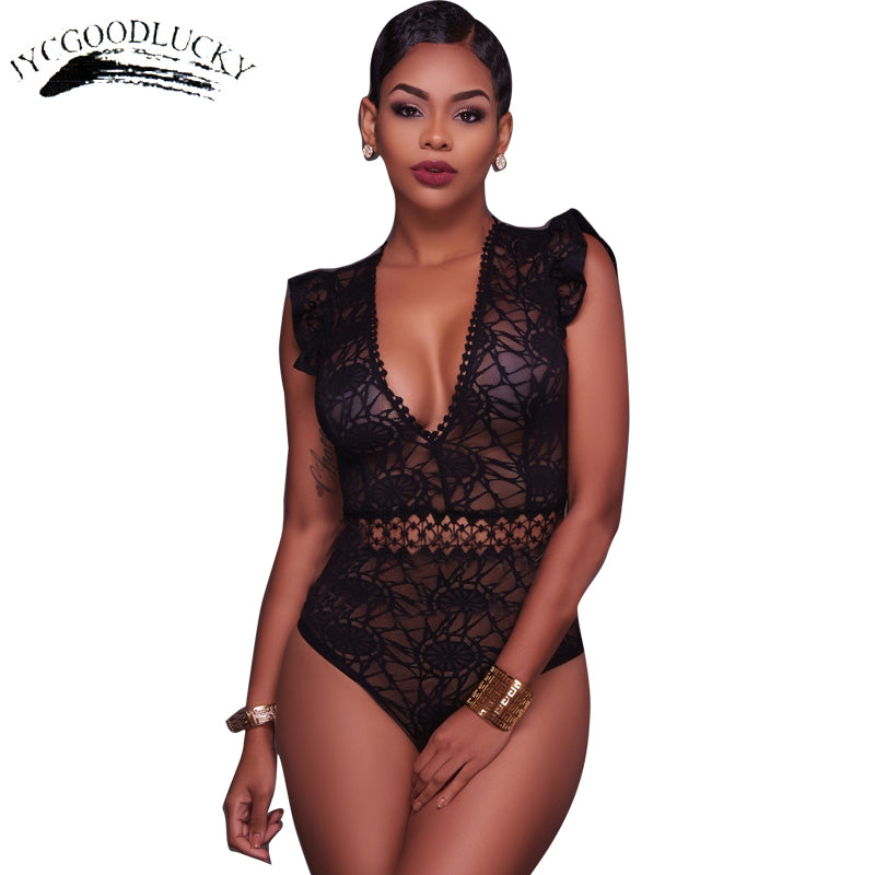 Deep V Sexy Bodysuits Women Lace Hollow Overalls For Women High Waist Night Club Rompers Female Party Wear Body Feminino - YuppyCollections