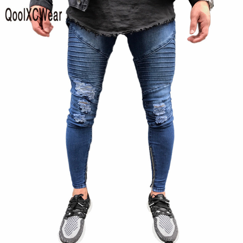 QoolXCWear new Hot Sell Men Jeans Classical Simple Skinny Pants Slim Ripped Male Elasticity Zipper Hiphop Denim Trousers - YuppyCollections