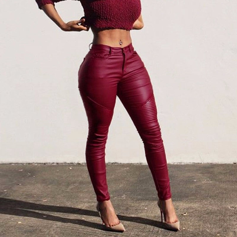 2018 Sexy Women Long Pants Sexy Slim Stretch Solid PU Leather Trousers Mid Waist Zipper Pencil Pants Plus Size S-3XL - YuppyCollections