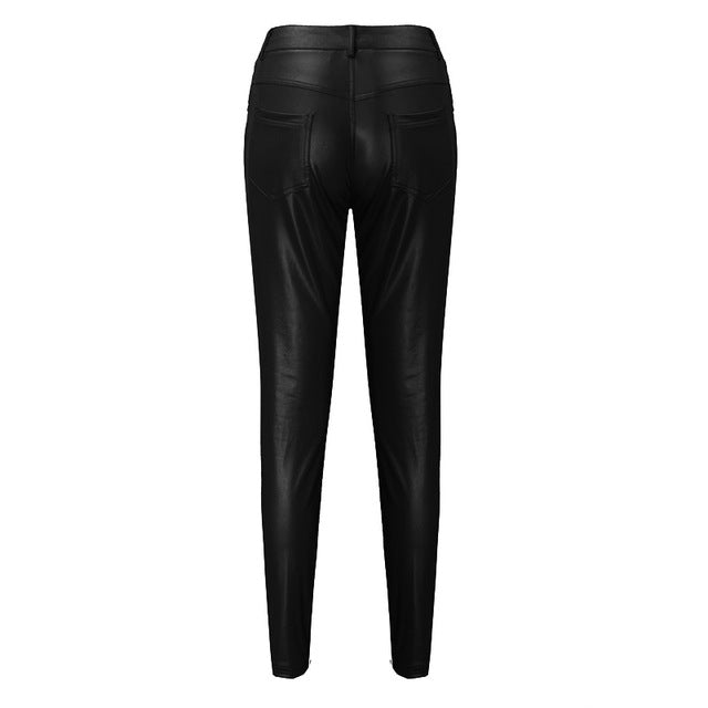 2018 Sexy Women Long Pants Sexy Slim Stretch Solid PU Leather Trousers Mid Waist Zipper Pencil Pants Plus Size S-3XL - YuppyCollections